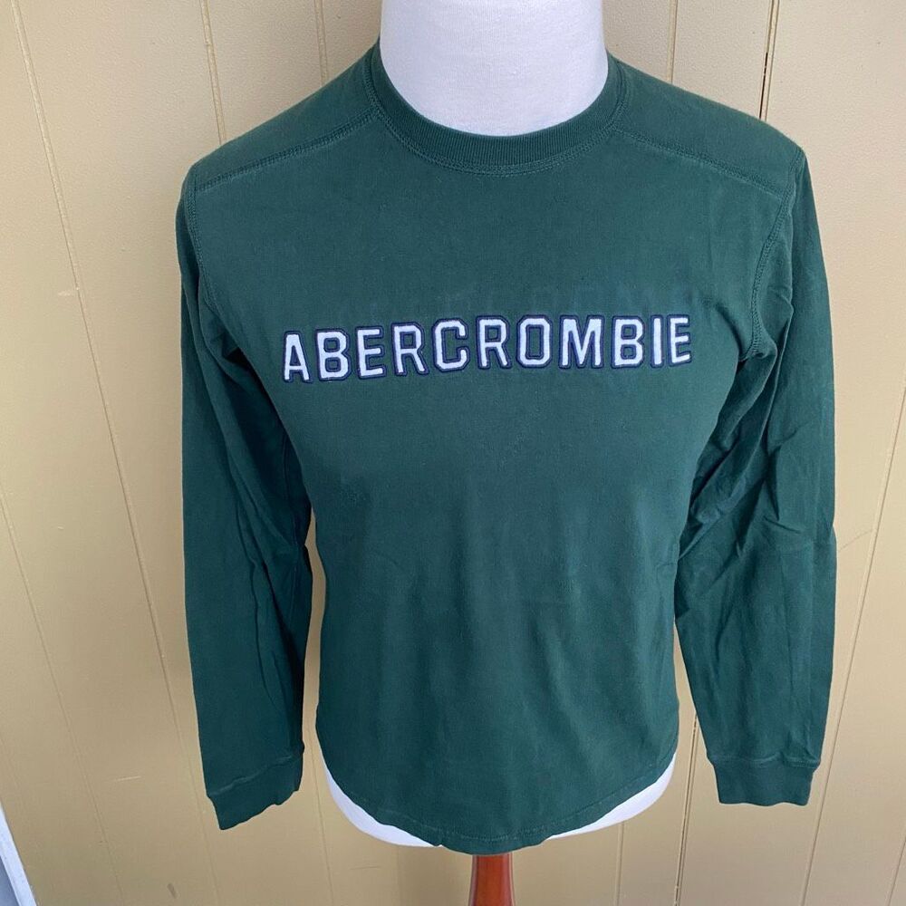 Abercrombie & Fitch men S 100% cotton longsleeve crewneck muscle shirt green